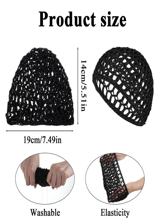 Matwsec 4 Pcs Hair Nets for Sleeping Crochet Mesh Wrap Caps for Silk Press Protection Adjustable Net Mesh Braided Weaving Reusable Bonnets Hair Wrap for Women Curly, Straight Hair & Wig Protection, Black - Image 2